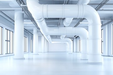 Modern Industrial Space with White Pipes and Minimalist Design Aesthetic for Creative Use
