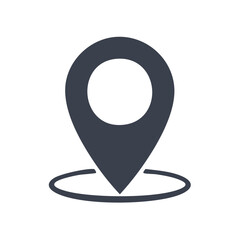 Simple dark grey location pin marker icon with ring base for map navigation and geographic position pointer symbol