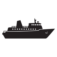 Ferry Boat Silhouette Isolated on White Background Transportation Vessel for Passengers and Vehicles Maritime Transport for Travel and Tourism