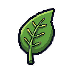 Obraz premium Pixelated Green Leaf with Yellow Veins in Retro Style.