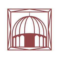 Fototapeta premium Red dome building silhouette inside geometric frame architecture