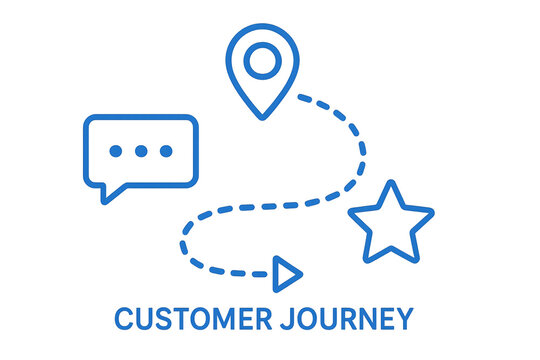 Customer Journey concept with symbols of location and feedback.