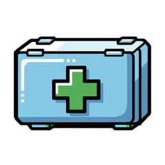Obraz premium Blue First Aid Kit with Green Cross Illustration.