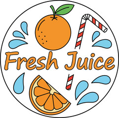 Vibrant Citrus Fruits Vector Illustration with 'Fresh Juice' Text: Healthy Beverage Graphic for Menu Design, Markets, and Labels