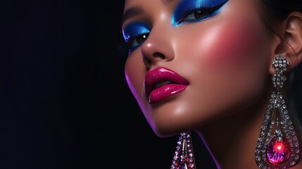 Naklejka premium Woman with vibrant makeup and jewelry