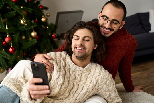 Joyful moments shared between a couple at home during the festive season