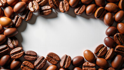 Coffee beans in oval frame with blank center, rich aromatic design