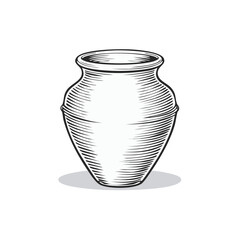 Hand-Drawn Engraved Style Traditional Ceramic Pot Line Art Illustration