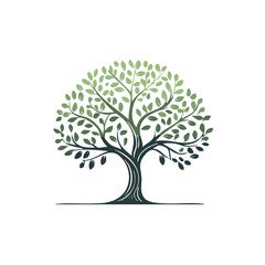 Stylized Tree Vector Illustration, Green Leaves, Branches, Natural Theme