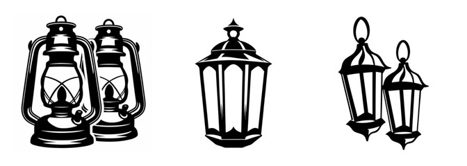 Fototapeta premium Collection of vintage oil lamps and classic lanterns for atmospheric illumination and decorative purposes