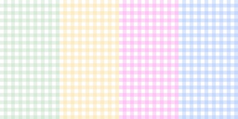Pastel gingham checkered pattern background in soft green, yellow, pink, and blue tones. Seamless checked plaid design perfect for fabric, wallpaper, and digital decoration.