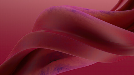 Abstract flowing fabric in shades of red and purple against a gradient background.