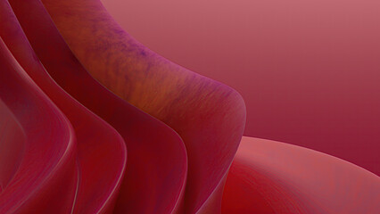 Abstract flowing shapes in shades of red and pink