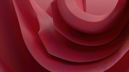Abstract red shapes with smooth curves and soft shadows create a modern design.