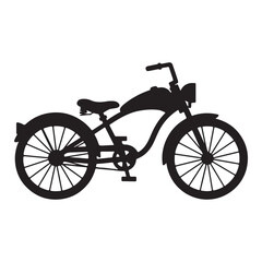 Fototapeta premium Retro Beach Cruiser Bicycle Silhouette Isolated on White Background Graphic Illustration Transportation Vintage Bike Stylish Design Element