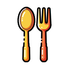 Illustration of a Golden Spoon and Fork Utensil Set.