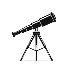 Telescope vector icon observing distant objects and stars symbol in black color, isolated on white background