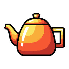 Stylized Orange Teapot with Handle and Spout.