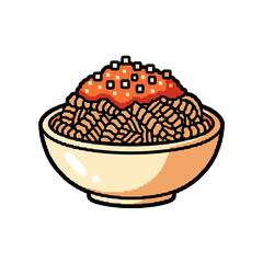 Cartoon Bowl of Rice with Topping Illustration.