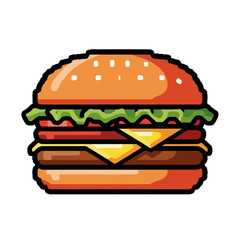 Pixel Art Burger Icon with Double Patty and Cheese.