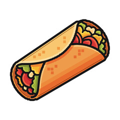 Cartoon Burrito Illustration with Colorful Fillings and Black Outline.