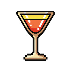 Pixelated cocktail glass with orange liquid ready for enjoyment at the bar.
