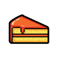 A delicious slice of cake with orange frosting and layers.