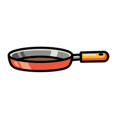 Cartoon Frying Pan Illustration with Orange Exterior and Handle.