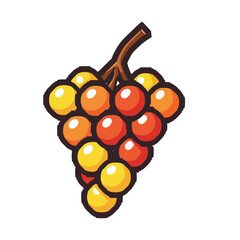 Colorful bunch of grapes with various shades of red orange and yellow.