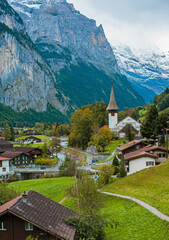 Fototapeta premium Switzerland peaceful landscape reflects the natural beauty and harmony nature, perfect for travel, tourism, Scenic with Mountains 