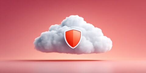 Cloud Security Concept with Shield Icon on Sky Gradient Background - Cybersecurity and Data Protection Symbol with Copy Space