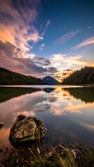 Fototapeta premium Serene lake sunset reflection
