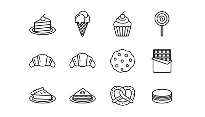 Desserts & Sweets Line Icons Set.