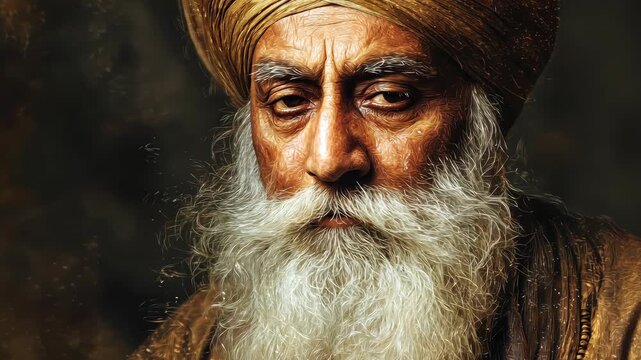 Elderly Man with Turban in Thoughtful Gaze
