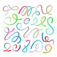 Abstract Rainbow Gradient Wavy Lines Vector, 3D Ribbon Doodle
