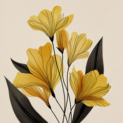 Minimalist poster with abstract art botanical composition in trendy contemporary collage style