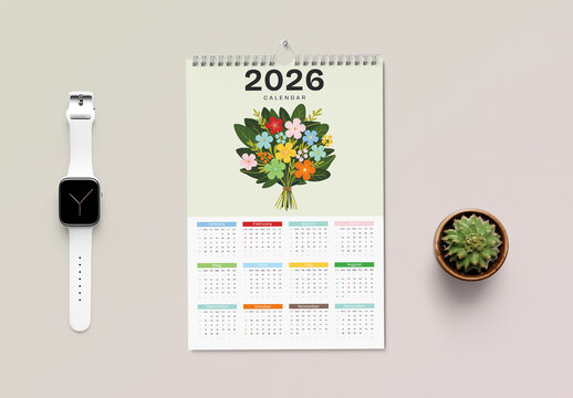 2026 Wall Poster Calendar with Botanical Art Illustration
