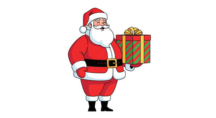 Friendly Santa Claus Illustration Spreading Festive Cheer with a Wrapped Holiday Gift Box