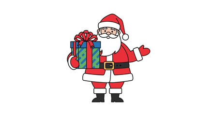 Santa Claus Holding a Gift Box, Christmas Character with Present, Festive Illustration