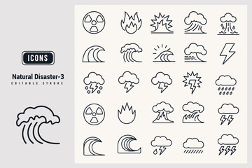 Collection of Natural Disaster Icons Representing Hazards and Catastrophes White Background.