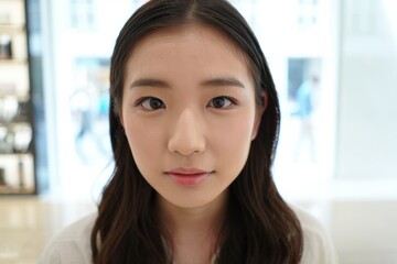 Fototapeta premium Close-up portrait of a young Asian woman with a calm expression