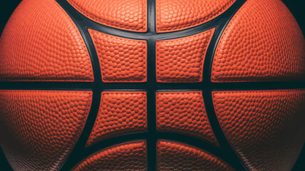 Fototapeta premium Close-up macro photograph of textured orange basketball lines and surface detail