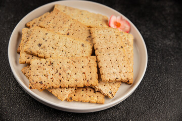 cracker whole grain healthy food durum wheat cookies tasty snack fresh delicious gourmet food background on the table rustic top view copy space