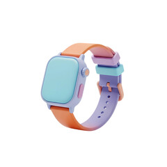 A colorful smartwatch with a pastel color scheme isolated on transparent background