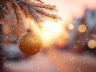Hanging Christmas Ball with Twinkling Background