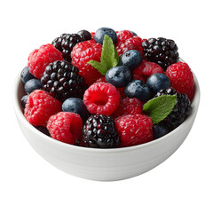 Mixed berries in bowl, white isolated background