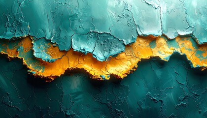 Textured abstract surface with teal and gold