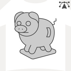 Piggy bank isometric icon, souvenir concept. Vector graphics. Pig on stand sign and editable stroke, outline style icon for mobile or web design.