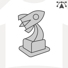 Cup with rocket isometric icon, souvenir concept. Vector graphics. Cosmonaut award sign and editable stroke, outline style icon for mobile or web design.