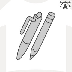 Ballpoint pen and graphite pencil isometric icon, office concept. Vector graphics. Stationery sign and editable stroke, outline style icon for mobile or web design.